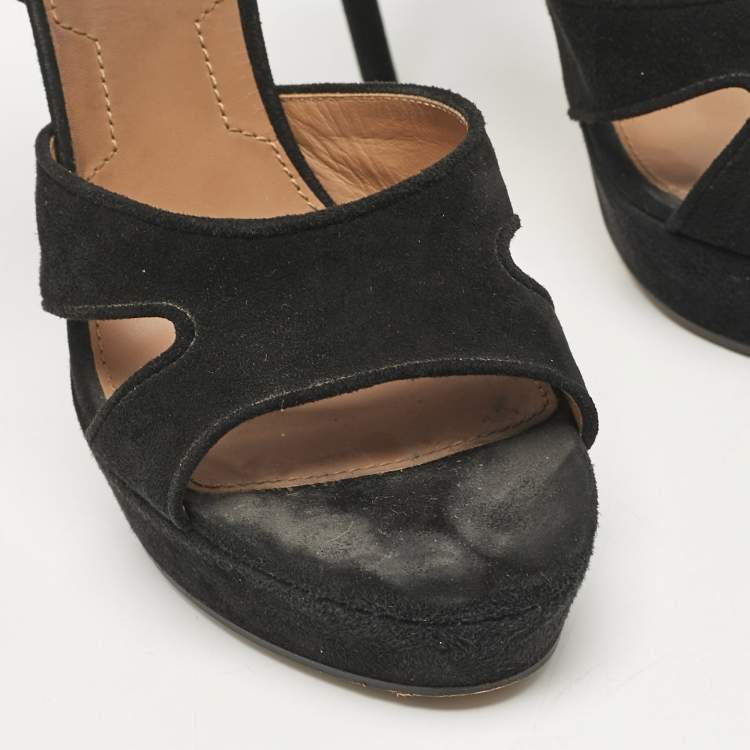 Pre Owned Givenchy Black Suede Shark Lock Ankle Strap Sandals Size 40