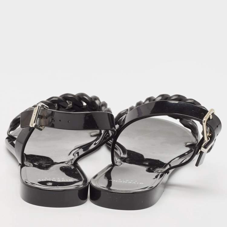 Pre Owned Givenchy Black Jelly Chain Detail Ankle Strap Flat Sandals Size 39