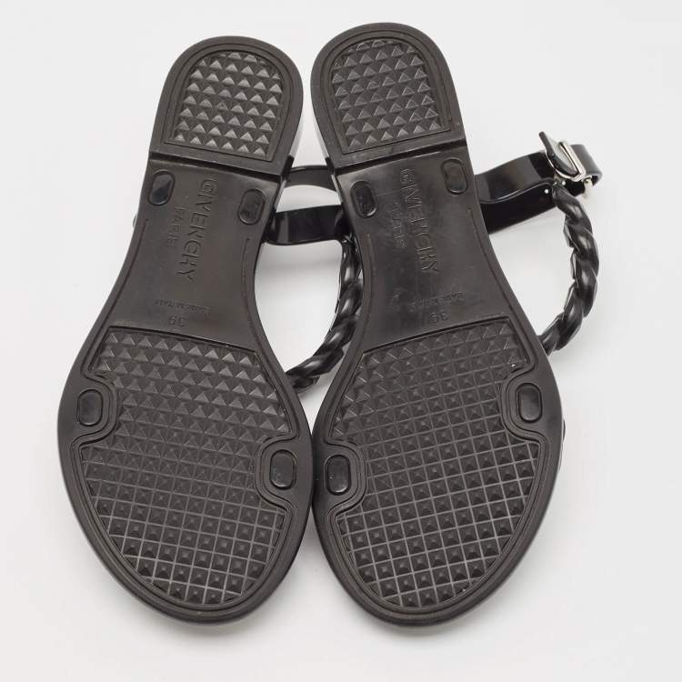Pre Owned Givenchy Black Jelly Chain Detail Ankle Strap Flat Sandals Size 39