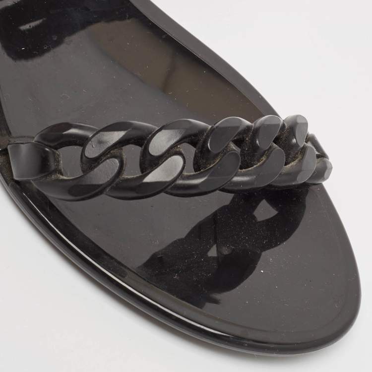 Pre Owned Givenchy Black Jelly Chain Detail Ankle Strap Flat Sandals Size 39
