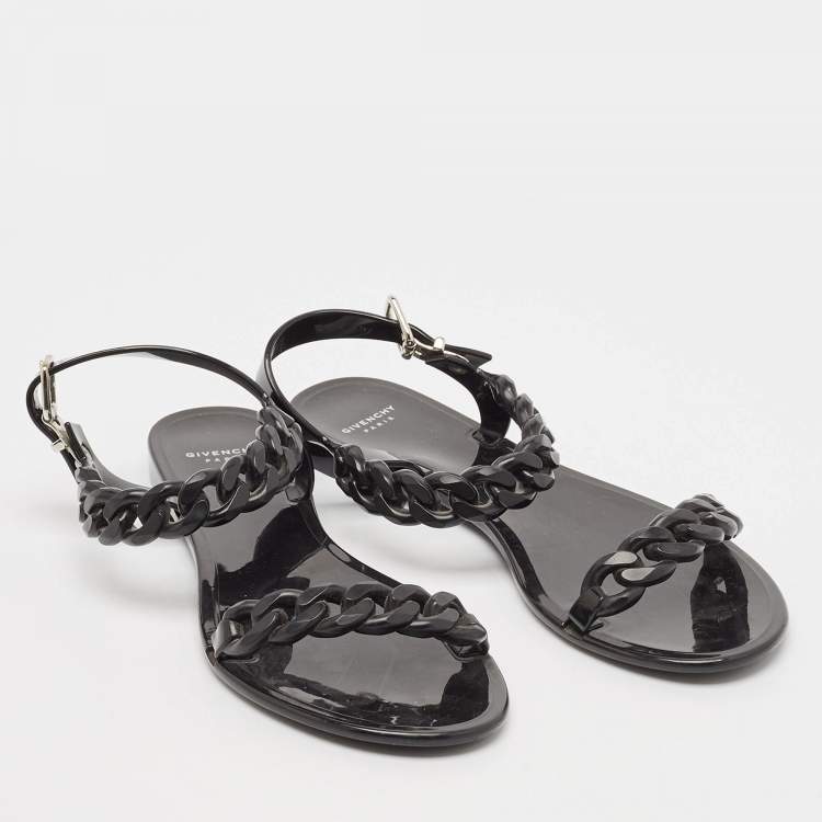 Pre Owned Givenchy Black Jelly Chain Detail Ankle Strap Flat Sandals Size 39
