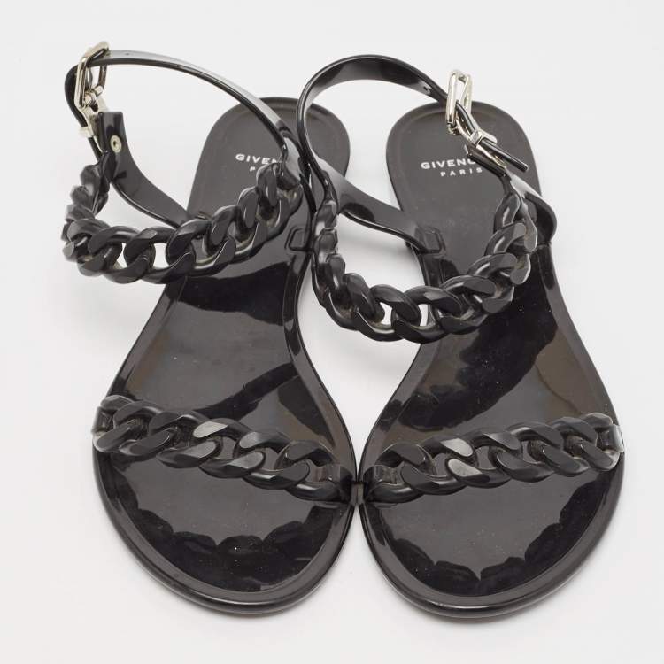 Pre Owned Givenchy Black Jelly Chain Detail Ankle Strap Flat Sandals Size 39