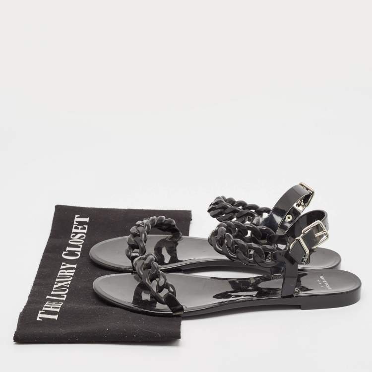 Pre Owned Givenchy Black Jelly Chain Detail Ankle Strap Flat Sandals Size 39