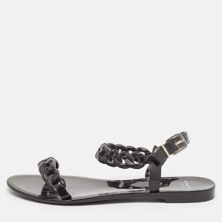 Pre Owned Givenchy Black Jelly Chain Detail Ankle Strap Flat Sandals Size 39