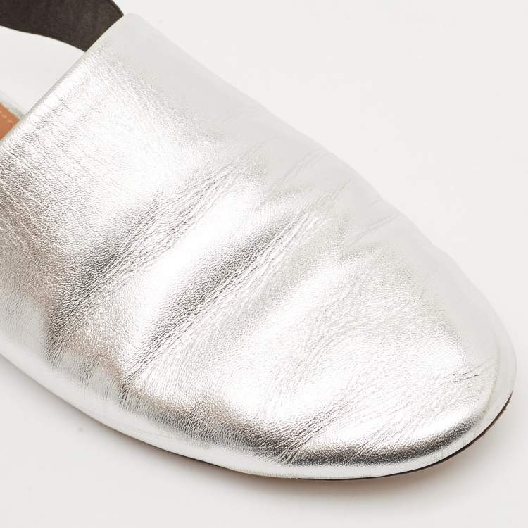 Pre Owned Givenchy Sliver Leather Rivington Logo Slingback Flat Mules Size 38
