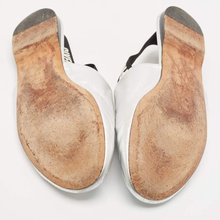 Pre Owned Givenchy Sliver Leather Rivington Logo Slingback Flat Mules Size 38