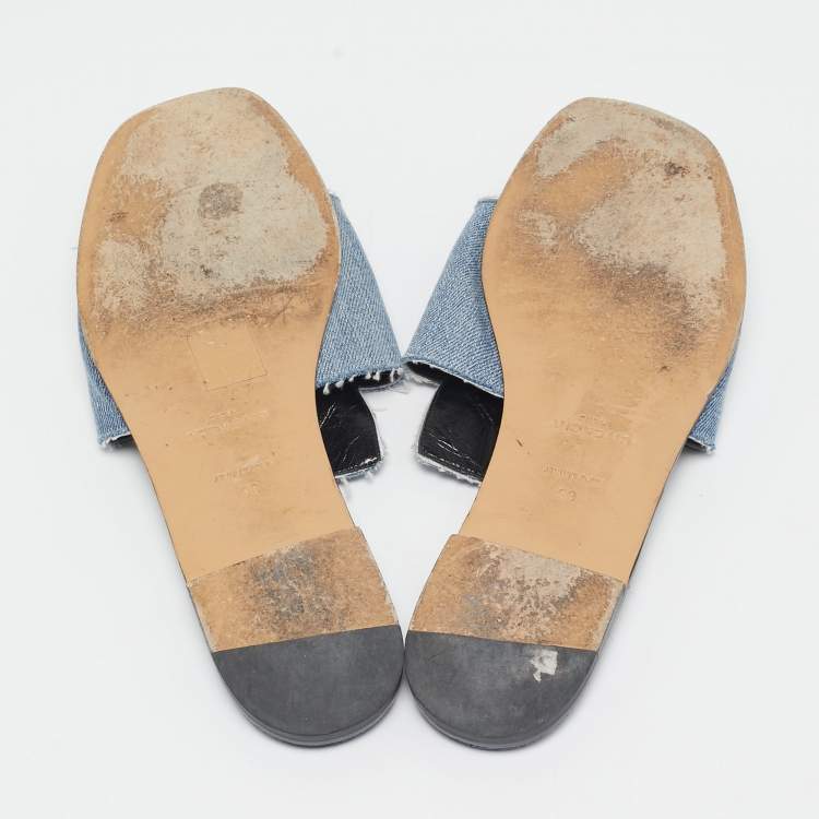 Pre Owned Givenchy Blue Denim 4G Flat Slides Size 38