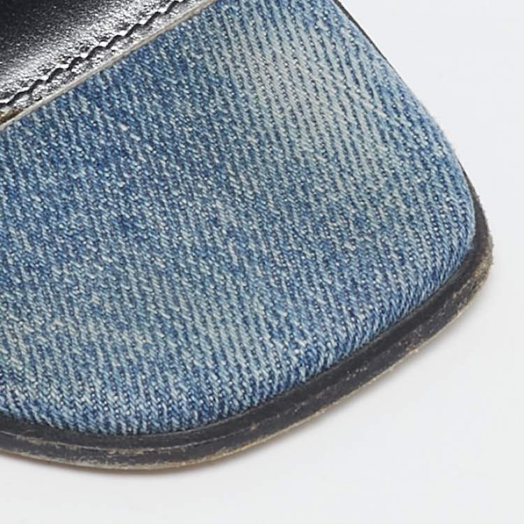 Pre Owned Givenchy Blue Denim 4G Flat Slides Size 38