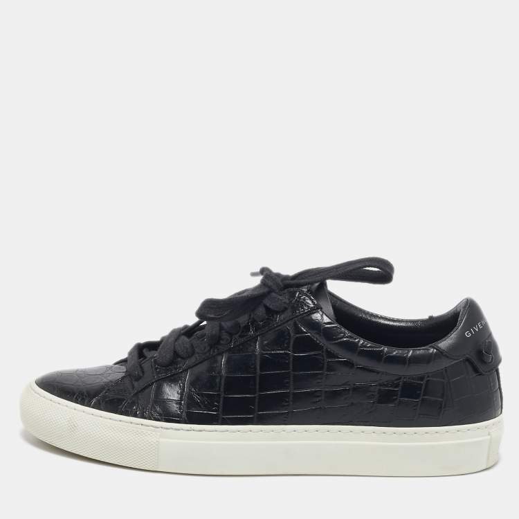 Pre Owned Givenchy Black Croc Embossed Leather Urban Street Sneakers Size 38.5