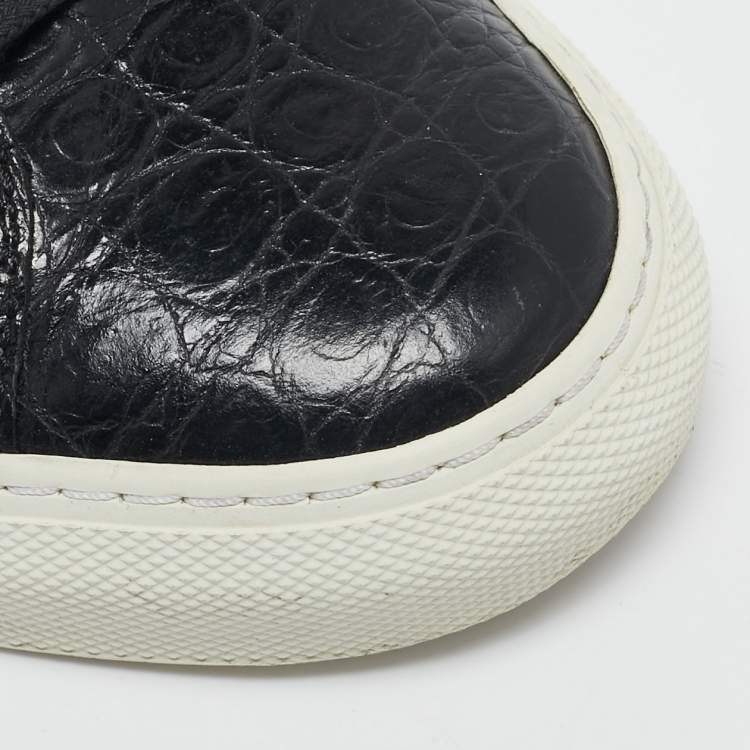 Pre Owned Givenchy Black Croc Embossed Leather Urban Street Sneakers Size 38.5
