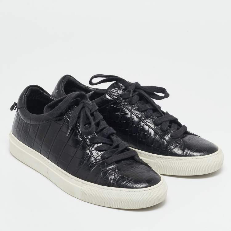 Pre Owned Givenchy Black Croc Embossed Leather Urban Street Sneakers Size 38.5