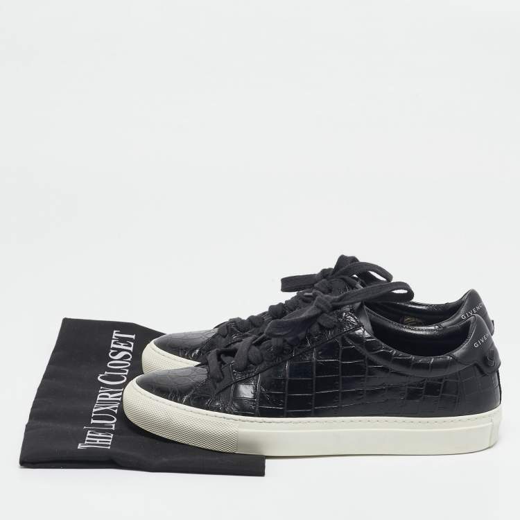 Pre Owned Givenchy Black Croc Embossed Leather Urban Street Sneakers Size 38.5