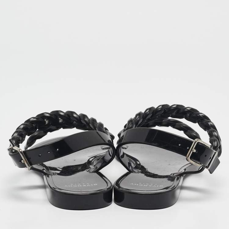 Pre Owned Givenchy Black Jelly Chain Flat Sandals Size 38