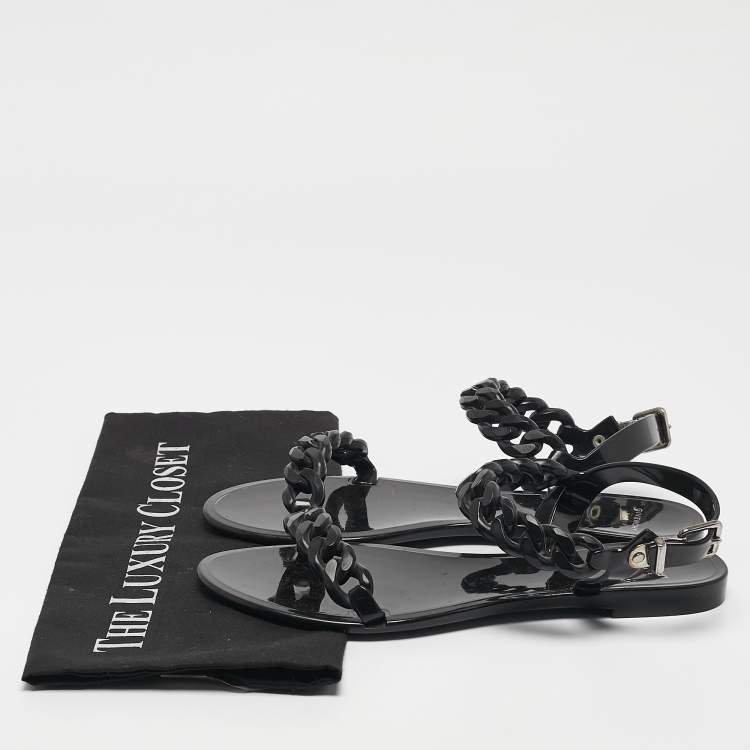 Pre Owned Givenchy Black Jelly Chain Flat Sandals Size 38