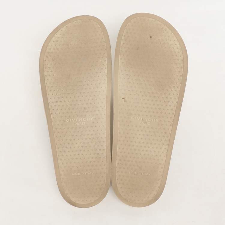 Pre Owned Givenchy Cream Rubber Logo Slide Sandals Size 44