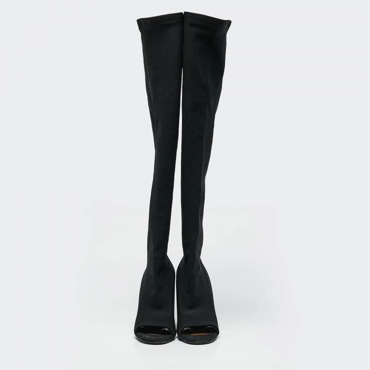 Pre Owned Givenchy Black Stretch Fabric Over The Knee Boots Size 39