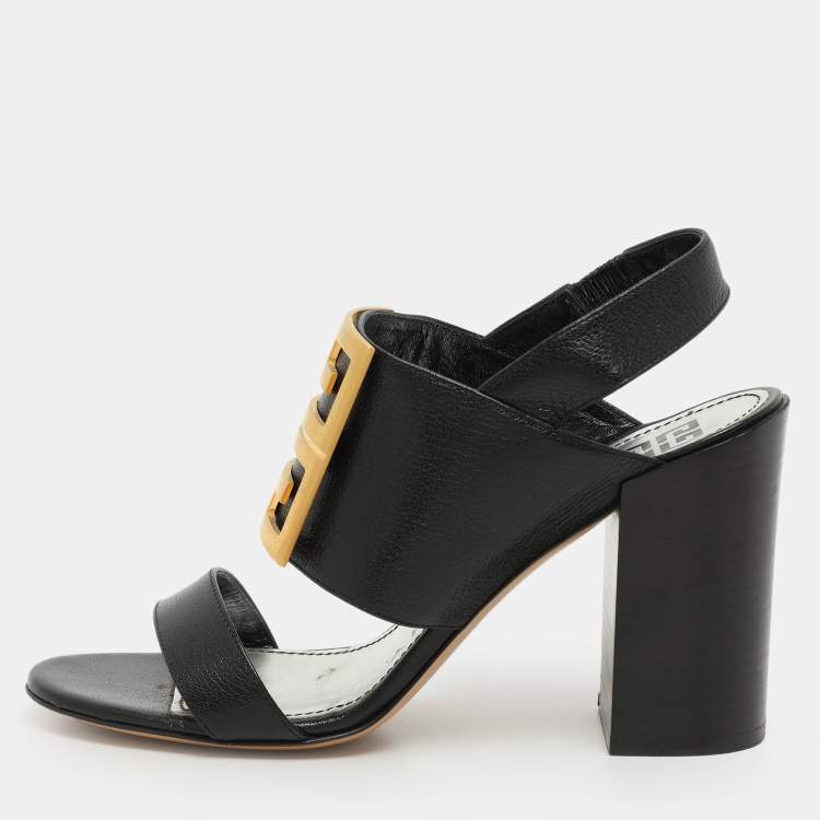 Pre Owned Givenchy Black Leather Buckle Slingback Sandals Size 38