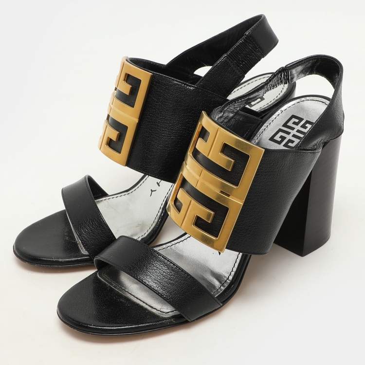 Pre Owned Givenchy Black Leather Buckle Slingback Sandals Size 38