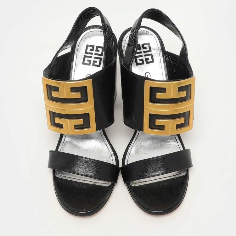 Pre Owned Givenchy Black Leather Buckle Slingback Sandals Size 38