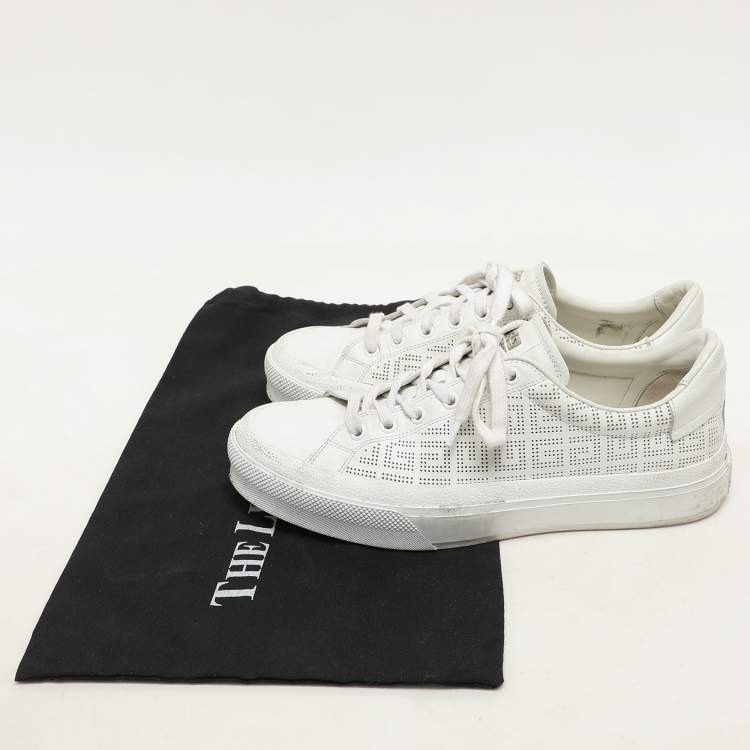 Pre Owned Givenchy White Perforated Signature Leather Low Top Sneakers Size 40
