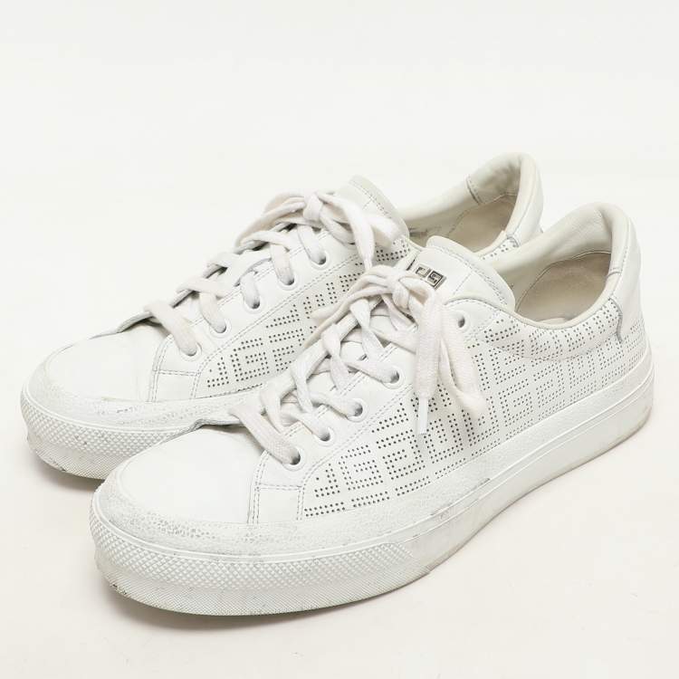 Pre Owned Givenchy White Perforated Signature Leather Low Top Sneakers Size 40