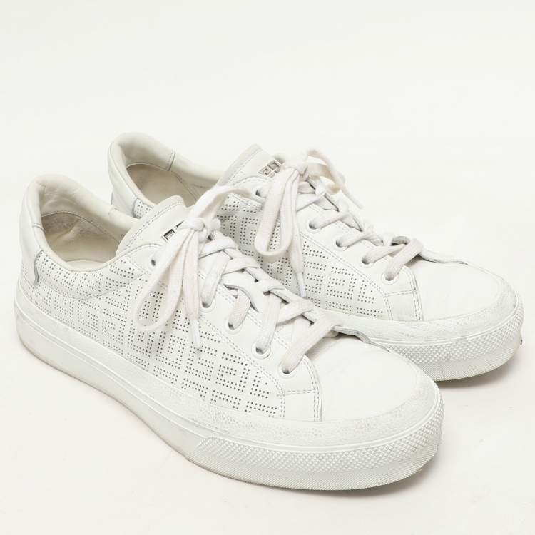 Pre Owned Givenchy White Perforated Signature Leather Low Top Sneakers Size 40