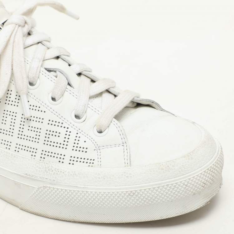 Pre Owned Givenchy White Perforated Signature Leather Low Top Sneakers Size 40