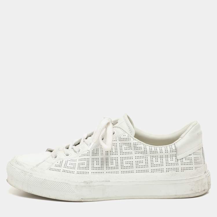Pre Owned Givenchy White Perforated Signature Leather Low Top Sneakers Size 40