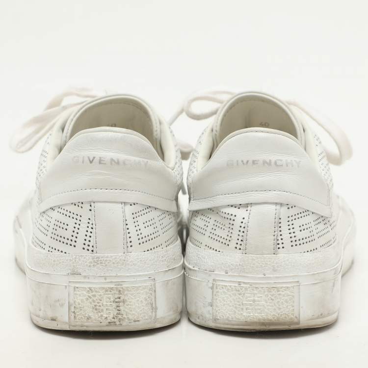 Pre Owned Givenchy White Perforated Signature Leather Low Top Sneakers Size 40