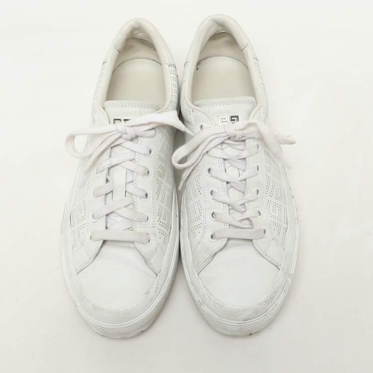 Pre Owned Givenchy White Perforated Signature Leather Low Top Sneakers Size 40