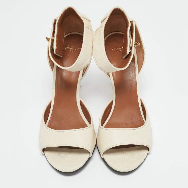 Pre Owned Givenchy White Leather Shark Tooth Ankle Strap Sandals Size 38.5