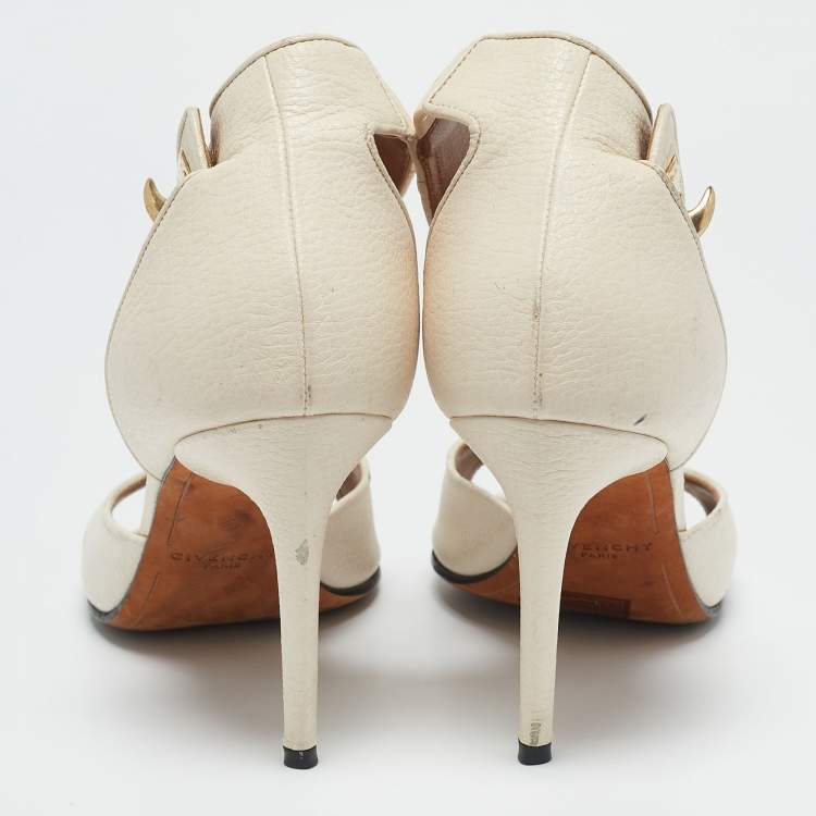 Pre Owned Givenchy White Leather Shark Tooth Ankle Strap Sandals Size 38.5