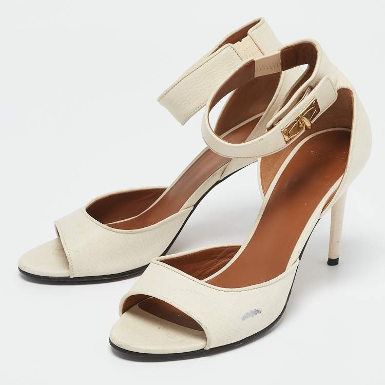 Pre Owned Givenchy White Leather Shark Tooth Ankle Strap Sandals Size 38.5