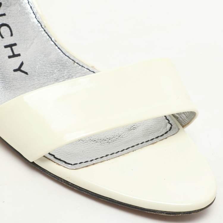 Pre Owned Givenchy White Patent Leather Triangle Ankle Strap Sandals Size 37