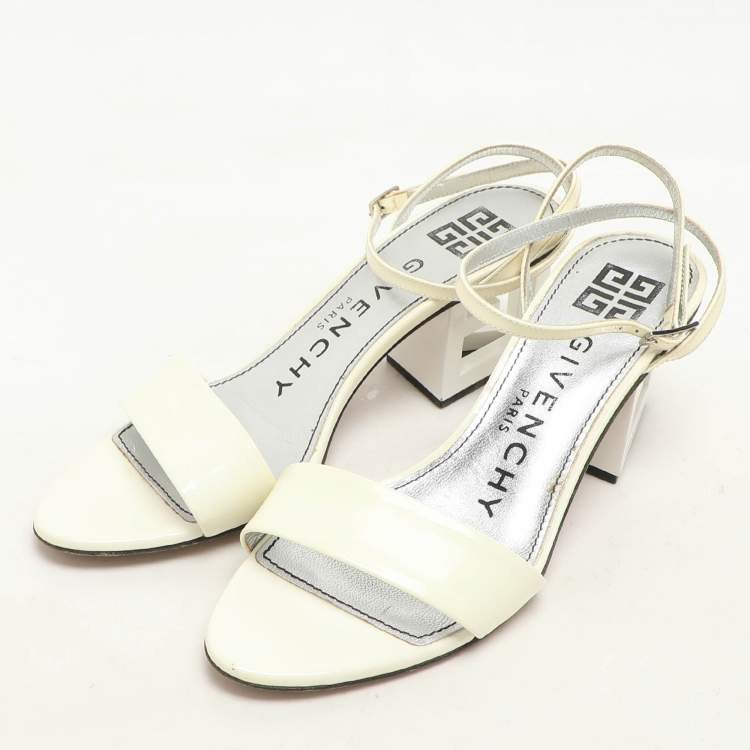 Pre Owned Givenchy White Patent Leather Triangle Ankle Strap Sandals Size 37