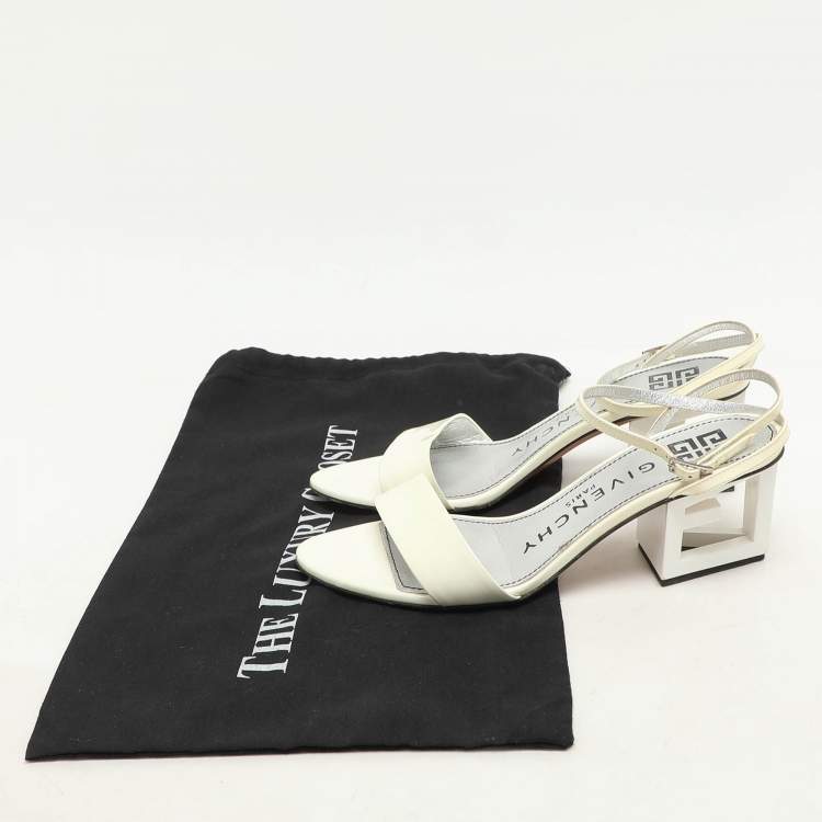 Pre Owned Givenchy White Patent Leather Triangle Ankle Strap Sandals Size 37