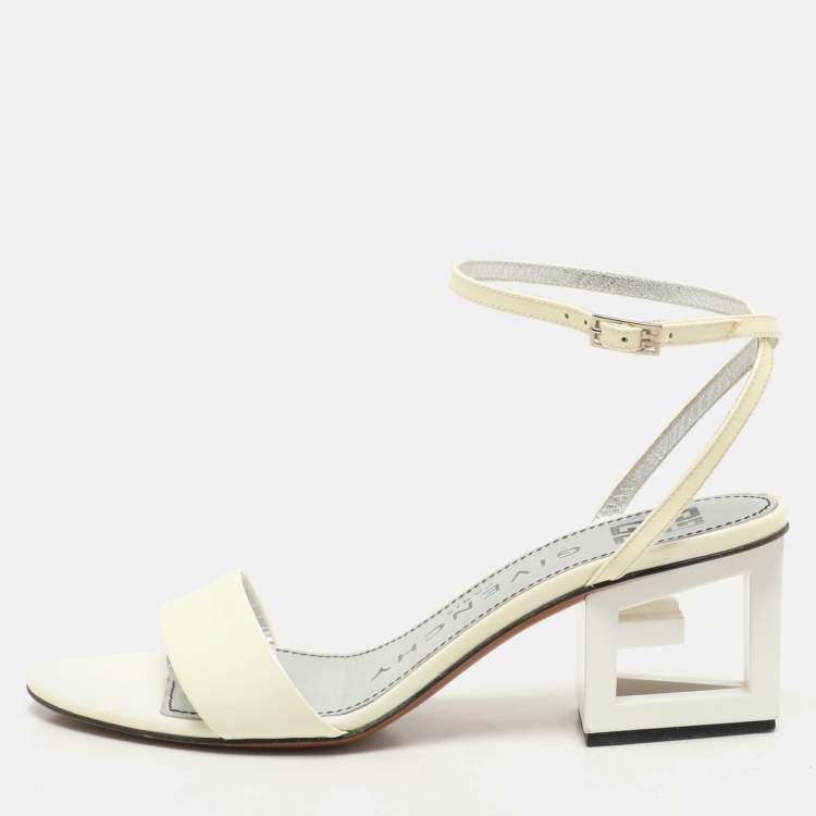 Pre Owned Givenchy White Patent Leather Triangle Ankle Strap Sandals Size 37