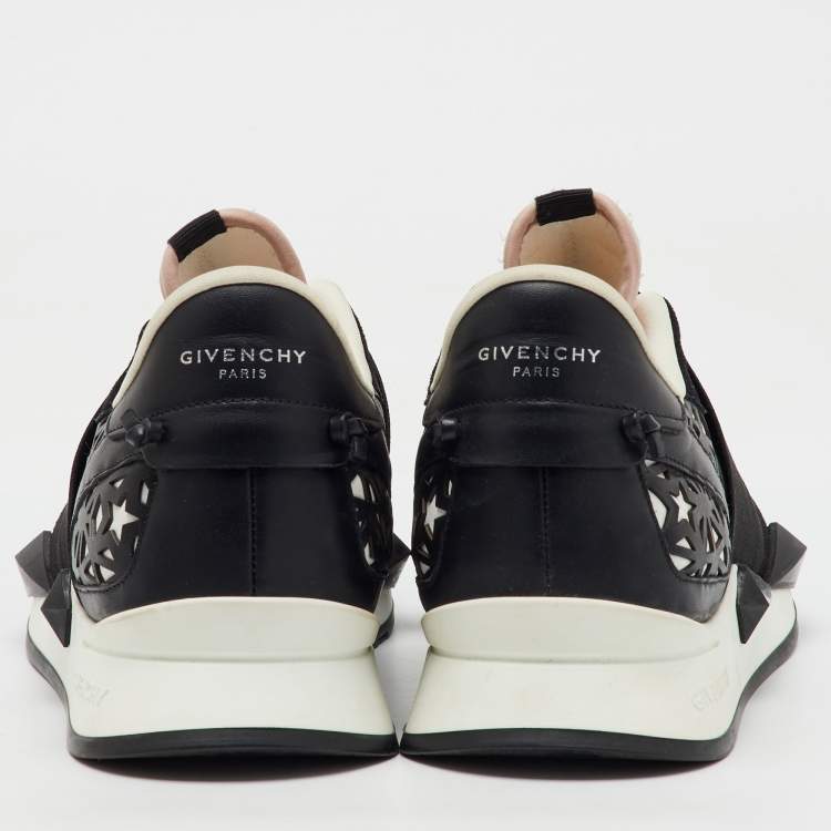Pre Owned Givenchy Black/Light Pink Neoprene and Leather Runner Elastic Slip On Sneakers Size 39.5