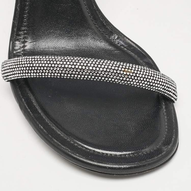 Pre Owned Givenchy Black Leather G Cube Crystal Embellished Heel Ankle Strap Sandals Size 41