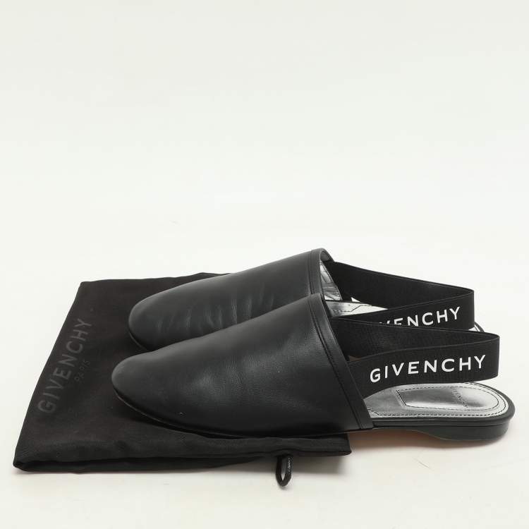 Pre Owned Givenchy Black Leather and Elastic Rivington Slingback Flats Size 37.5