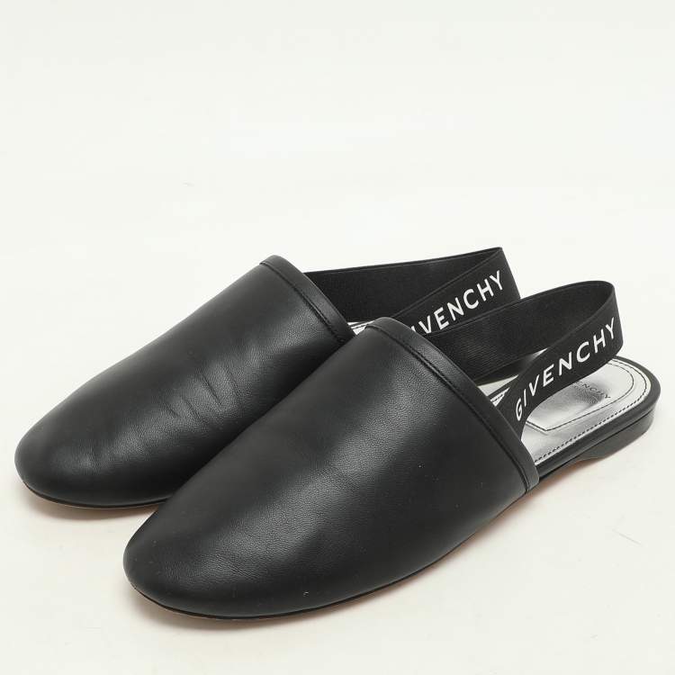 Pre Owned Givenchy Black Leather and Elastic Rivington Slingback Flats Size 37.5