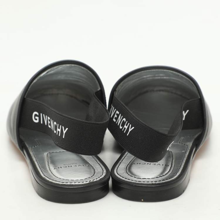 Pre Owned Givenchy Black Leather and Elastic Rivington Slingback Flats Size 37.5