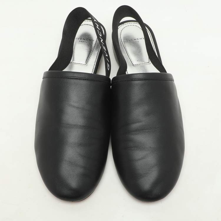 Pre Owned Givenchy Black Leather and Elastic Rivington Slingback Flats Size 37.5