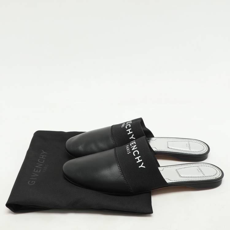 Pre Owned Givenchy Black Leather and Elastic Bedford Flat Mules Size 37.5