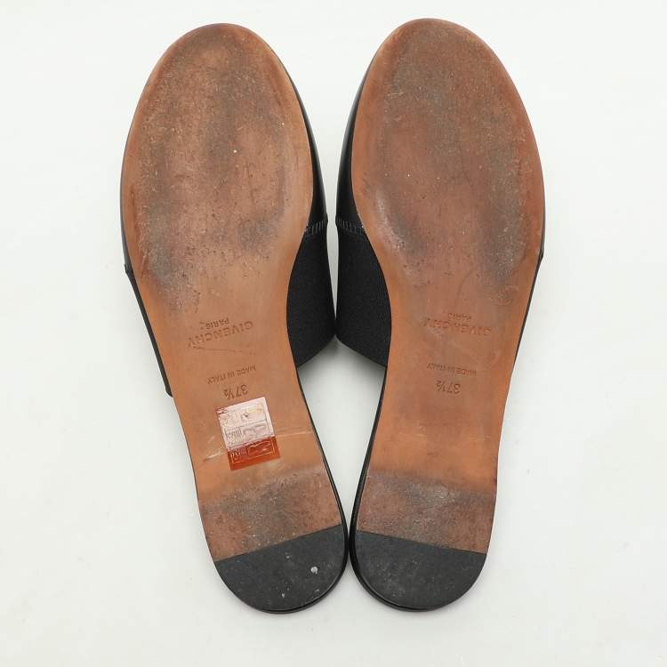 Pre Owned Givenchy Black Leather and Elastic Bedford Flat Mules Size 37.5