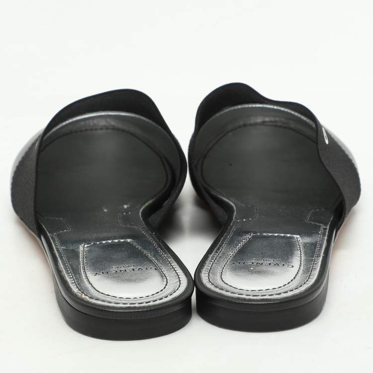 Pre Owned Givenchy Black Leather and Elastic Bedford Flat Mules Size 37.5