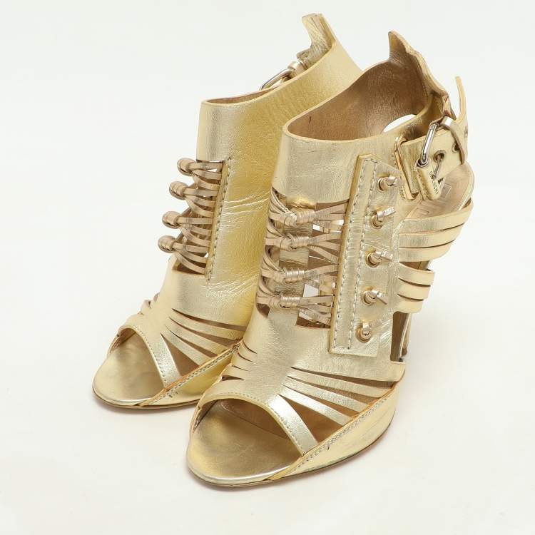Pre Owned Givenchy Gold Leather Strappy Sandals Size 39
