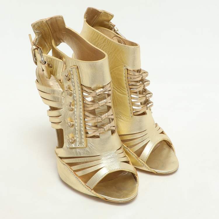 Pre Owned Givenchy Gold Leather Strappy Sandals Size 39