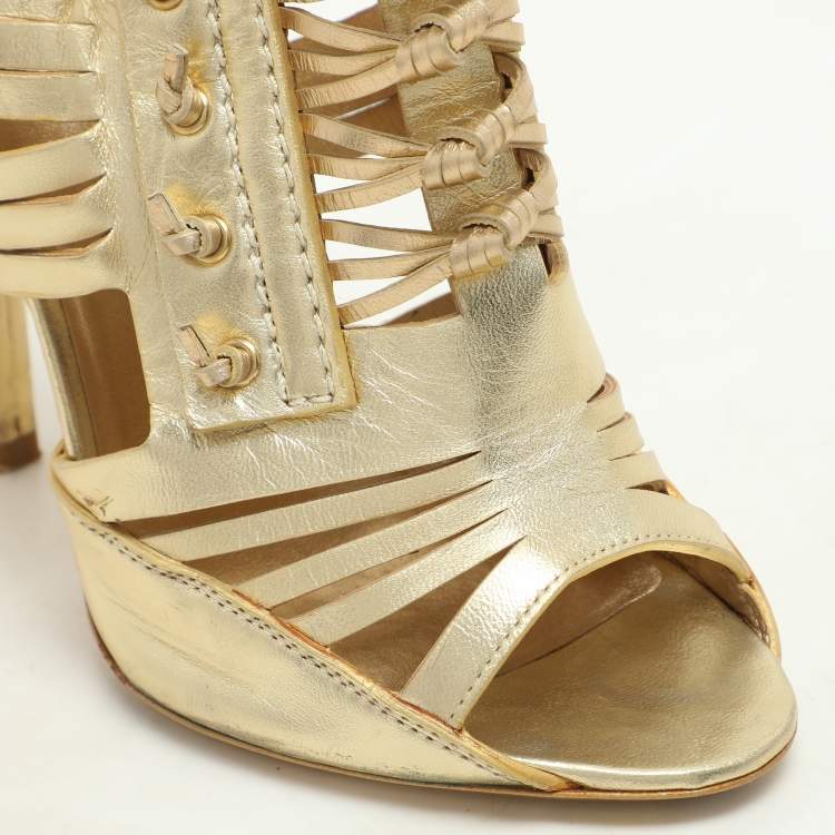 Pre Owned Givenchy Gold Leather Strappy Sandals Size 39