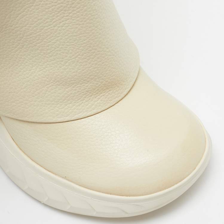 Pre Owned Givenchy Cream Leather Shark Lock Mid Calf Boots Size 39